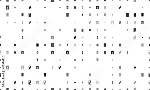 Seamless background pattern of evenly spaced black Three of Clubs playing cards of different sizes and opacity. Vector illustration on white background
