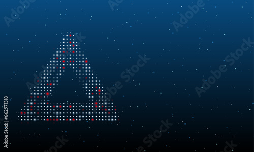 On the left is the emergency stop symbol filled with white dots. Background pattern from dots and circles of different shades. Vector illustration on blue background with stars