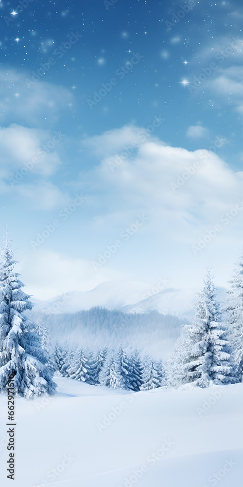 Snow winter forest background, with copy space