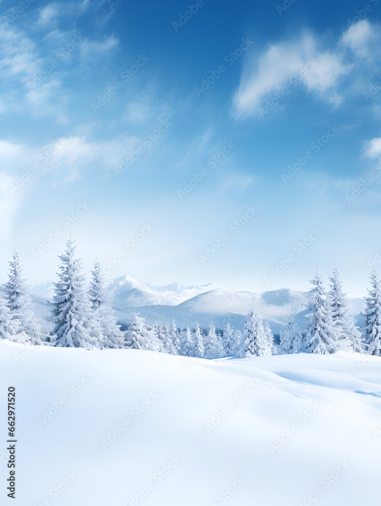 Snow winter forest background, with copy space