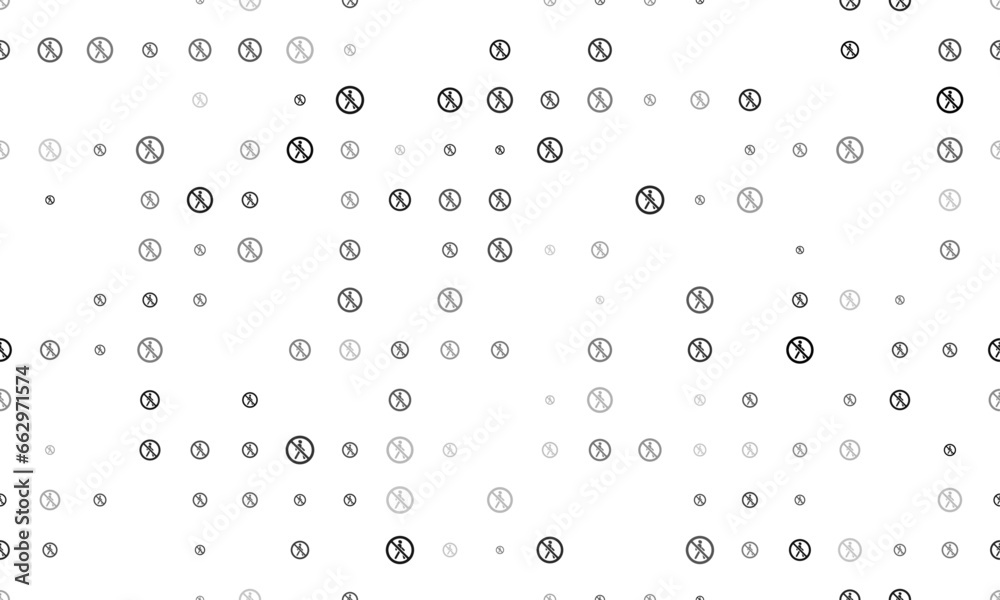 Seamless background pattern of evenly spaced black pedestrian traffic prohibited signs of different sizes and opacity. Vector illustration on white background Seamless background pattern of evenly spaced black pedestrian traffic prohibited signs of different sizes and opacity. Vector illustration on white background