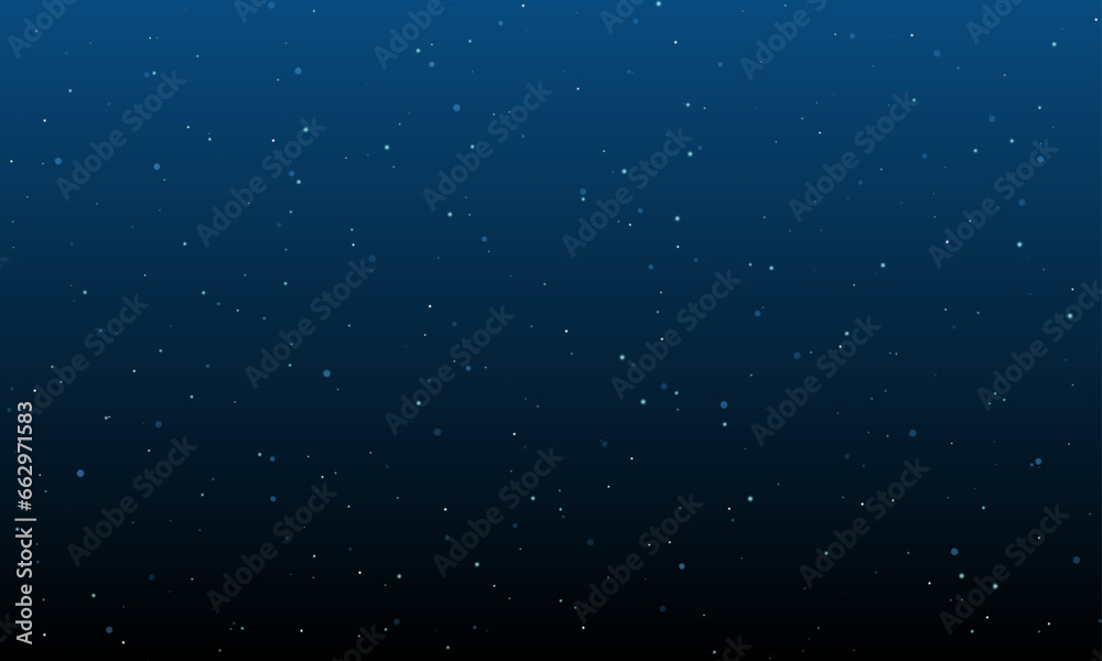 On the left is the 50 percent symbol filled with white dots. Background pattern from dots and circles of different shades. Vector illustration on blue background with stars