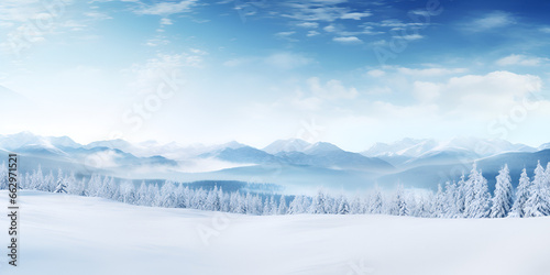 Snow winter forest background, with copy space