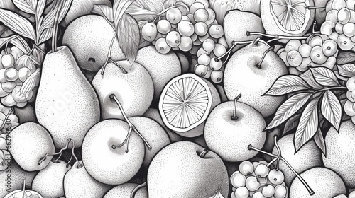Hand drawn fruits pattern background, AI generated Image