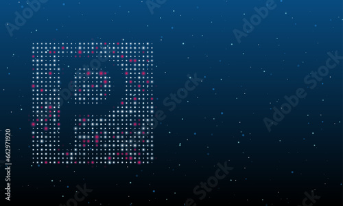 On the left is the road parking symbol filled with white dots. Background pattern from dots and circles of different shades. Vector illustration on blue background with stars