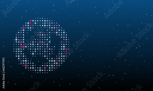 On the left is the roundabout symbol filled with white dots. Background pattern from dots and circles of different shades. Vector illustration on blue background with stars