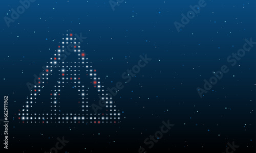 On the left is the road narrowing symbol filled with white dots. Background pattern from dots and circles of different shades. Vector illustration on blue background with stars