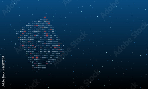 On the left is the magic book symbol filled with white dots. Background pattern from dots and circles of different shades. Vector illustration on blue background with stars