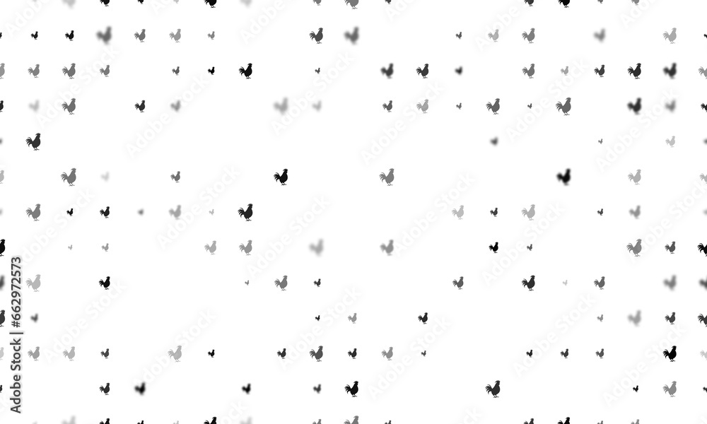 Seamless background pattern of evenly spaced black rooster symbols of different sizes and opacity. Illustration on transparent background Seamless background pattern of evenly spaced black rooster symbols of different sizes and opacity. Illustration on transparent background