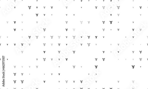 Seamless background pattern of evenly spaced black goat head symbols of different sizes and opacity. Vector illustration on white background