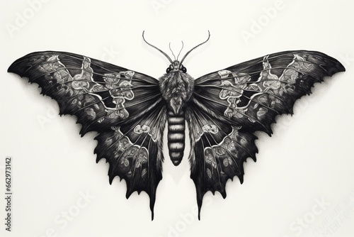 inked black moth sketch. Generative AI photo