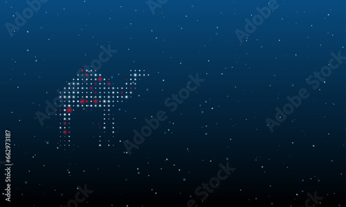 On the left is the camel symbol filled with white dots. Background pattern from dots and circles of different shades. Vector illustration on blue background with stars