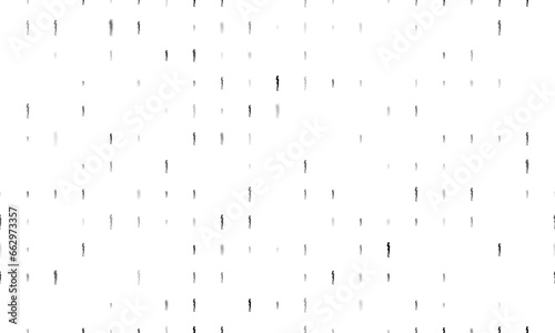 Seamless background pattern of evenly spaced black woman silhouettes of different sizes and opacity. Vector illustration on white background