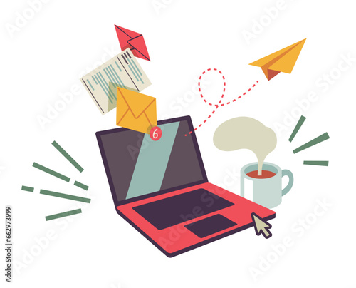 Mail notification and dependance on computer. Vector illustration separated items on a white background. Computer with internet icons.