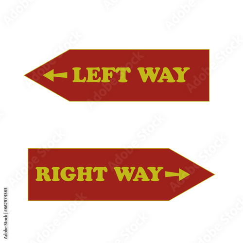 Red arrow to the left and right with yellow text. Vector illustration isolated on transparent background