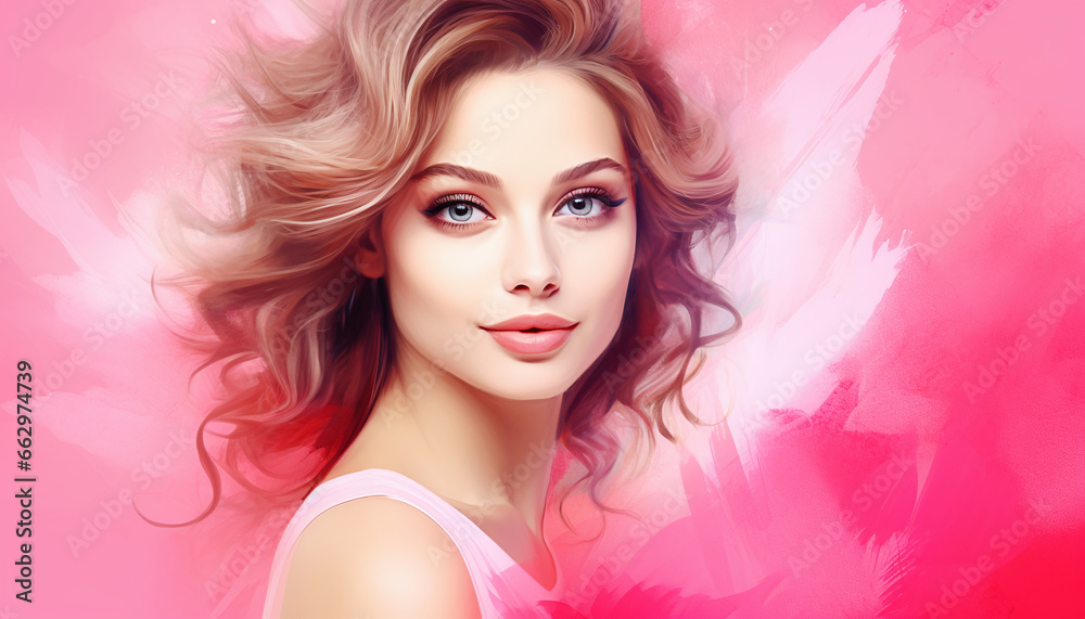 Smiling Beauty: Portrait of a Lovely Woman against a Pink Background