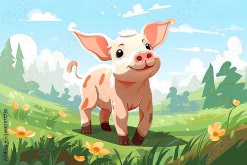 Pig Graphic Design  Cute and Simple Illustration for Farm Park Brochure  generative AI