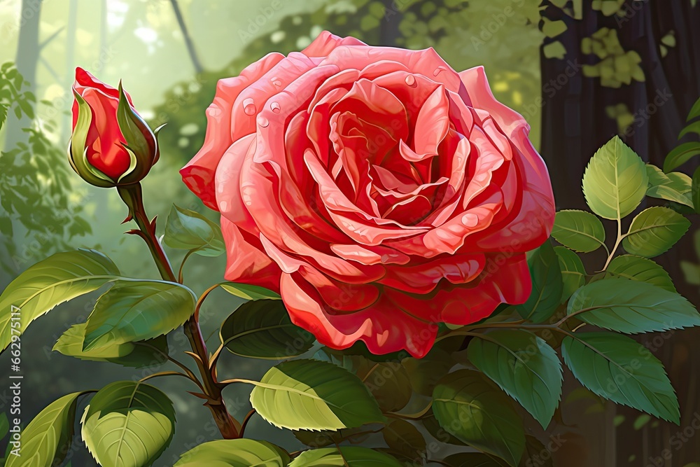 Rose Clipart: Beautifully Blooming Rose with Unfurling Petals and Rich ...