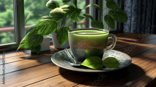 Tasse de thé, infusion aux plantes. Boisson chaude ou froide. Ambiance chaleureuse, réconfort, calme. Arrière-plan pour conception ou création graphique.