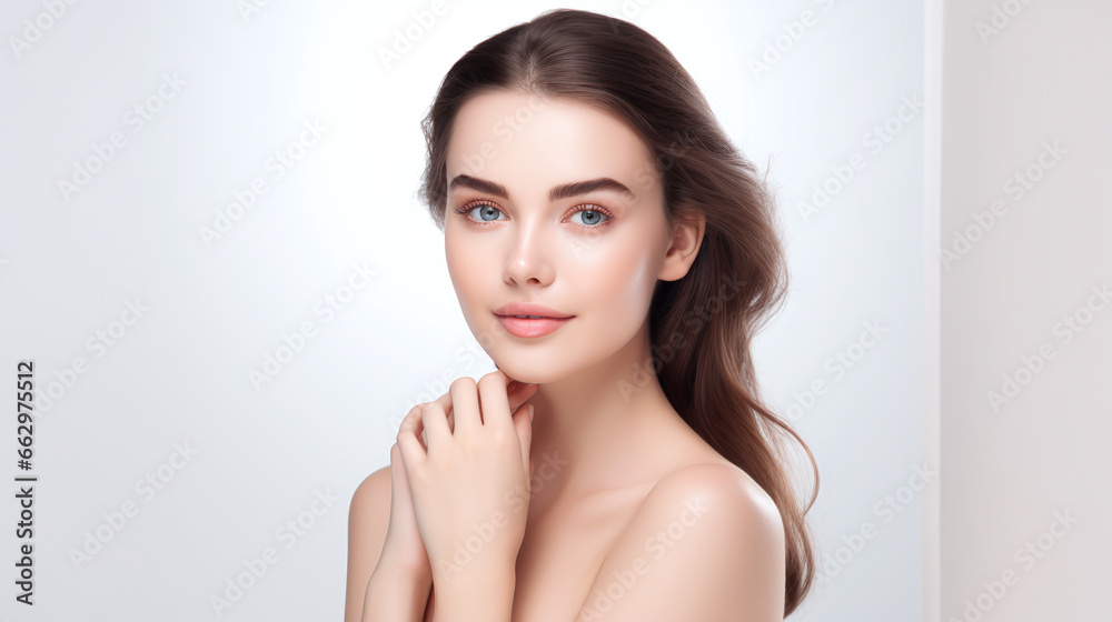 beauty portrait of a cool female brunette model against white background beauty portrait of a cool female brunette model against white background