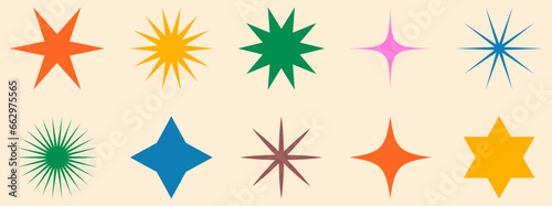 Set of color stars icons. Modern geometric elements, shining star symbols. Vector illustration isolated on white background