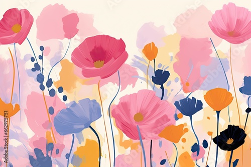 Spring Flowers Abstract  Charming Minimal Design for Greeting Card Print  generative AI