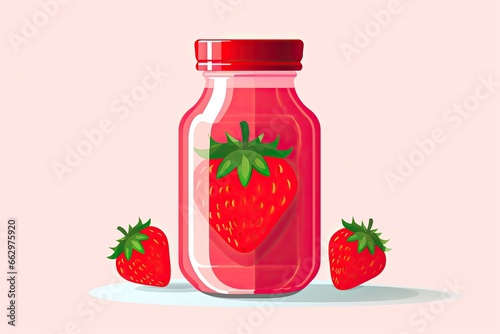Strawberry Stylized: Vibrant Minimalist Graphic for Juice Bottle, generative AI