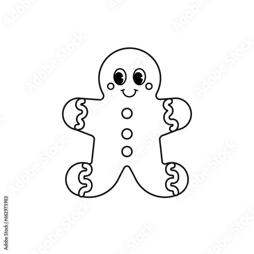 Vector groovy retro cartoon outline Christmas ginger bread man cookie isolated on white background