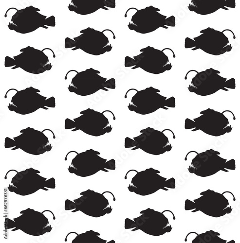 Vector seamless pattern of hand drawn doodle sketch angler fish silhouette isolated on white background