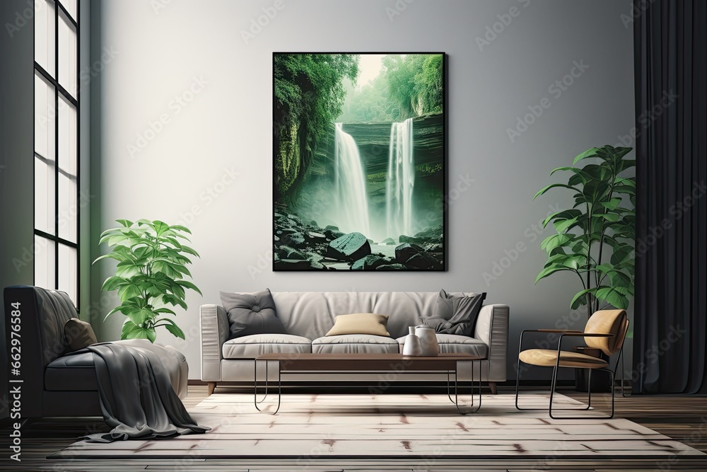 Fototapeta premium Nature-Inspired Wall Art: Abstract Waterfall Streamlined Design, generative AI