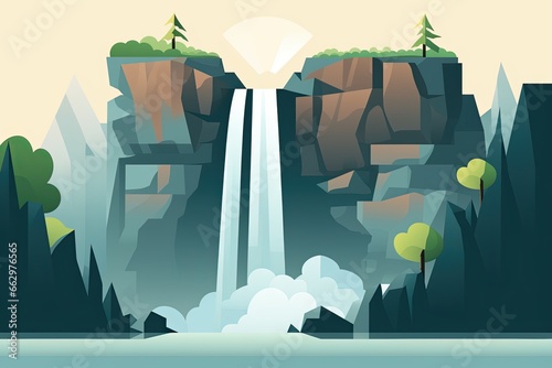 National Park Guidebook: Waterfall Abstract Icon, Crafted with Minimalistic Design, generative AI