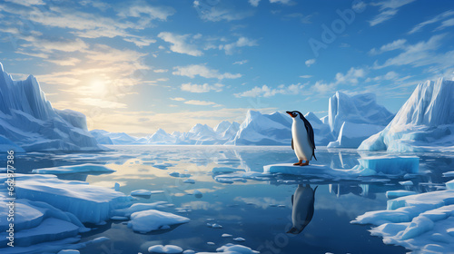Penguin standing majestically on an Arctic ice floe