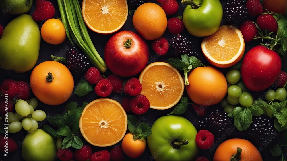Fresh Colorful Fruits and Vegetables - AI Generated Illustration