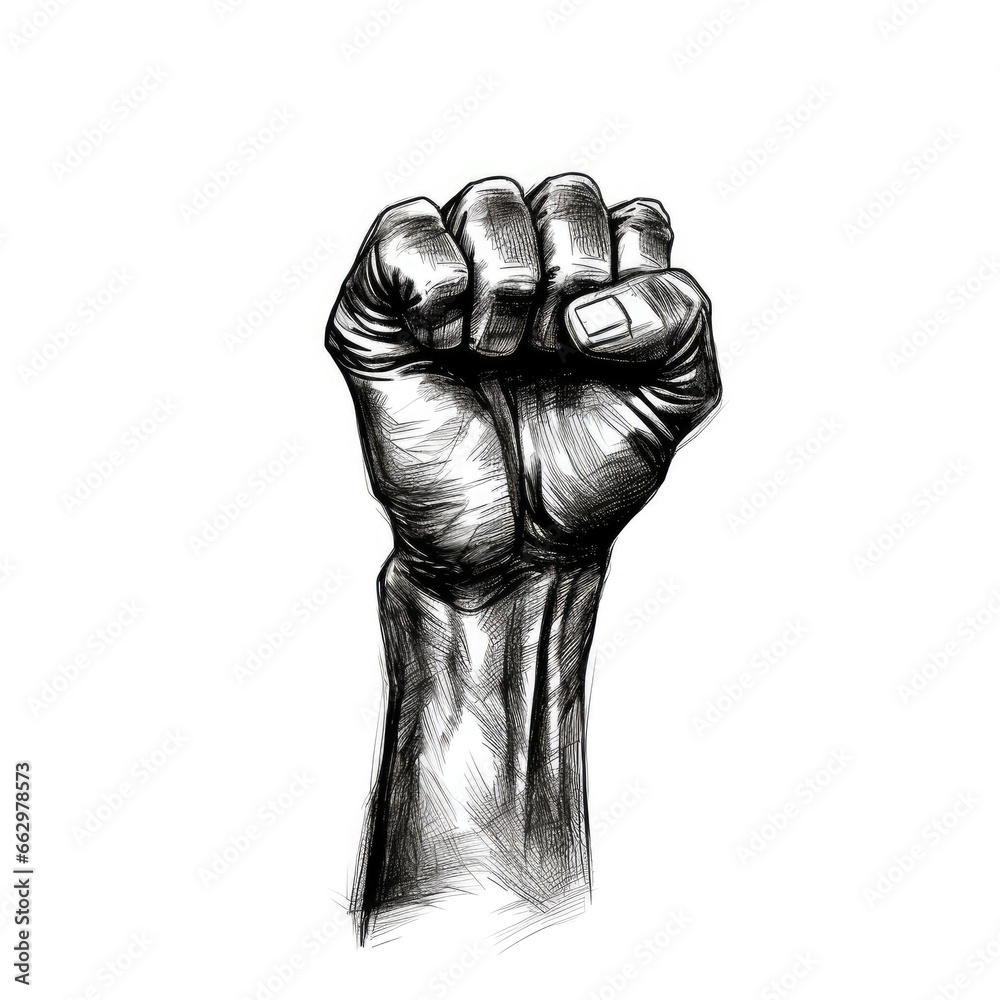 Raised fist hand, hand drawn black and white, AI generated Image Raised fist hand, hand drawn black and white, AI generated Image