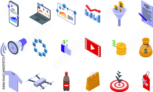 Affiliate program icons set isometric vector. Client marketing. Network company client