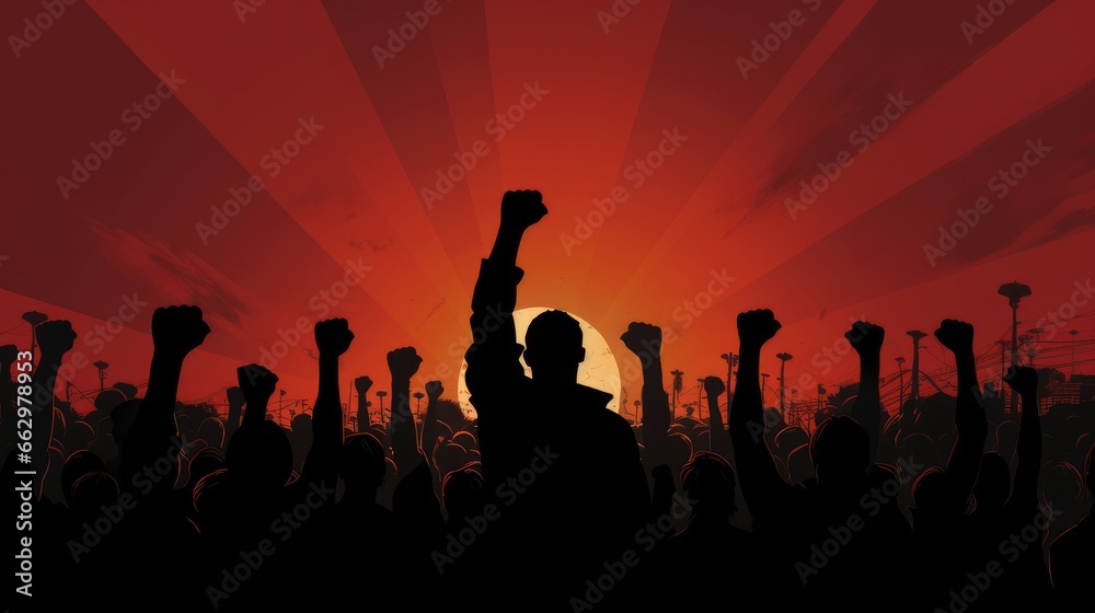 Raised fist hand silhouette illustration, AI generated Image