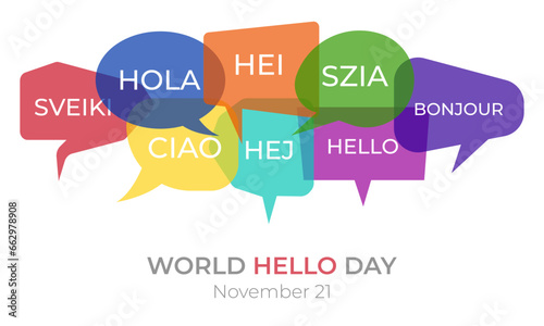 World Hello Day.Vector illustration with the word 