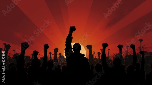 Raised fist hand silhouette illustration, AI generated Image