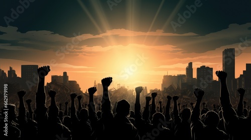 Raised fist hand silhouette illustration, AI generated Image © marfuah