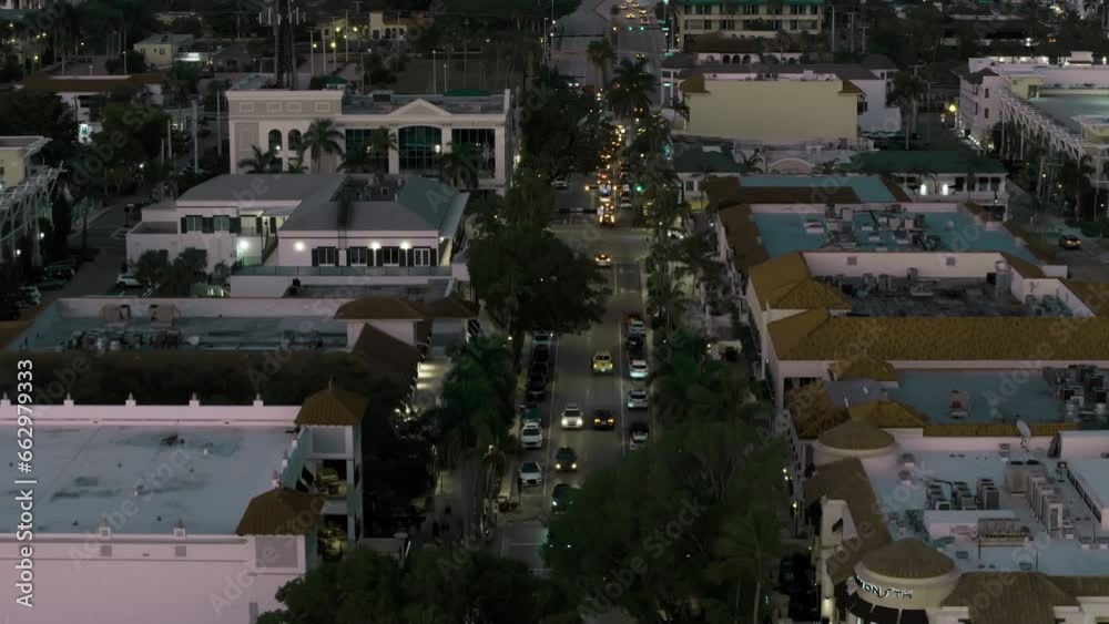 Downtown in Naples Florida city, Evening Time. Aerial wide shot Downtown in Naples Florida city, Evening Time. Aerial wide shot