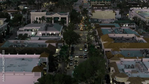 Downtown in Naples Florida city, Evening Time. Aerial wide shot photo