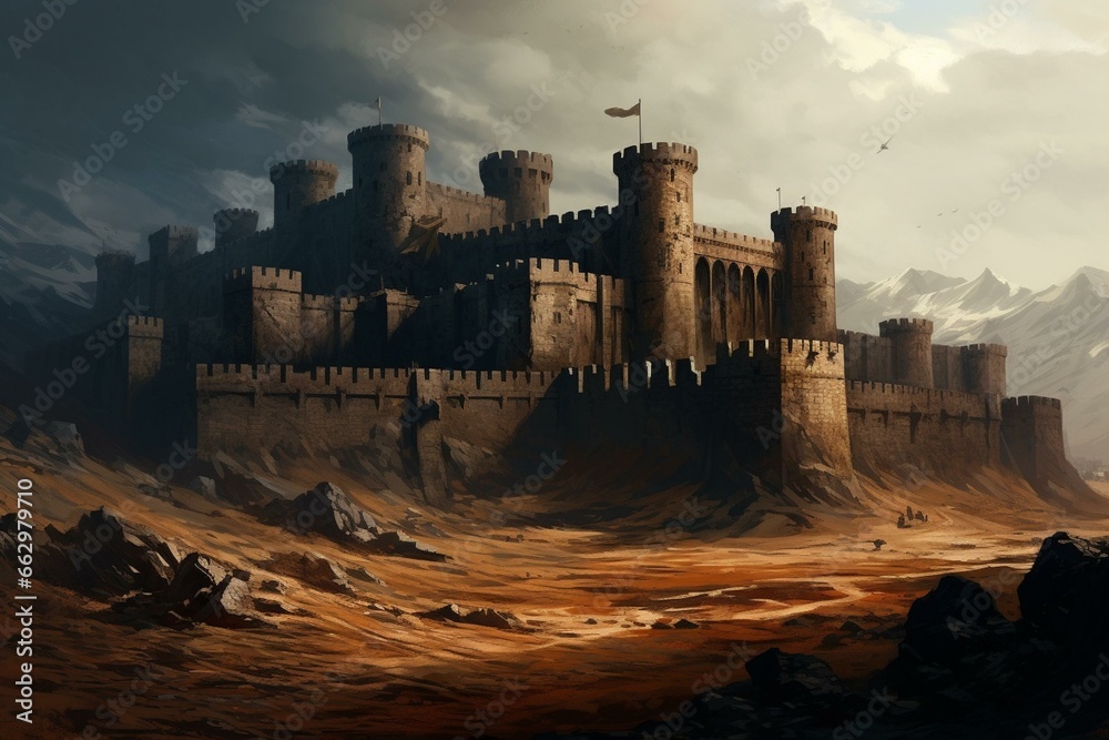 ancient fortress on a blank backdrop. Generative AI - obrazy, fototapety, plakaty 
