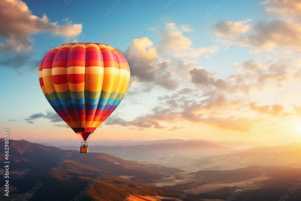 Hot air balloon in the sky. Background with selective focus and copy space Hot air balloon in the sky. Background with selective focus and copy space