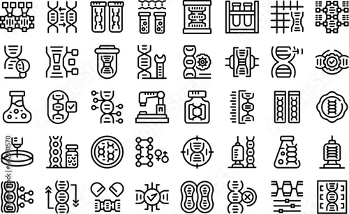 Gene therapy icons set outline vector. Science cell therapy. Future dna health