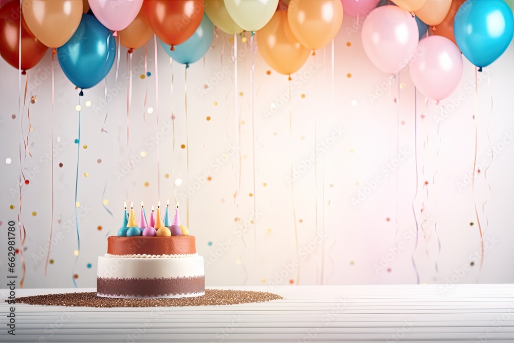 cute birthday baby cake celebration with balloons - obrazy, fototapety, plakaty 
