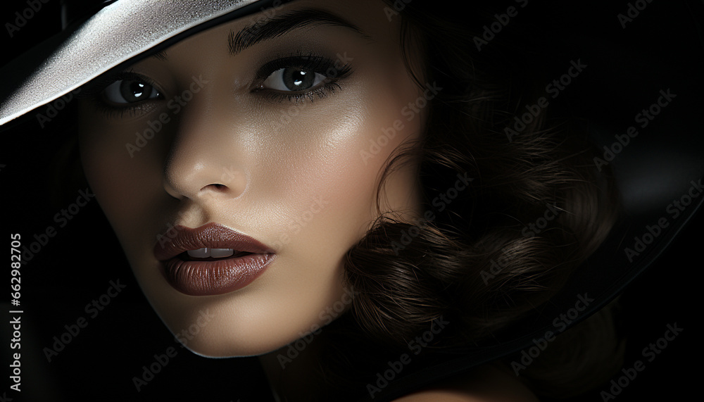 Beautiful woman with long brown hair, looking at camera sensually generated by AI Beautiful woman with long brown hair, looking at camera sensually generated by AI