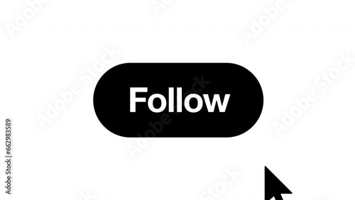Flat view Social Media follow animation, mouse pointer on screen unfollowing an account, X UI
