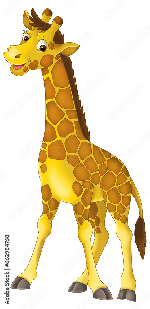 Naklejka premium cartoon scene with giraffe happy playing fun isolated illustration for children