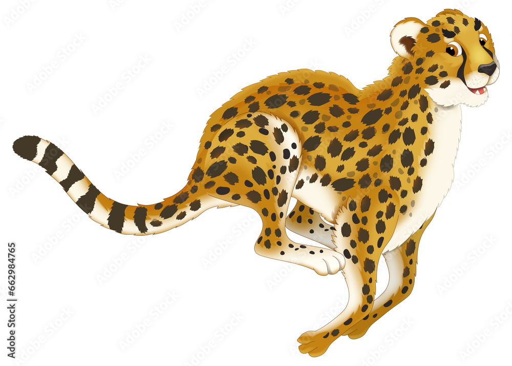 cartoon scene with cat cheetah happy playing fun isolated illustration for children