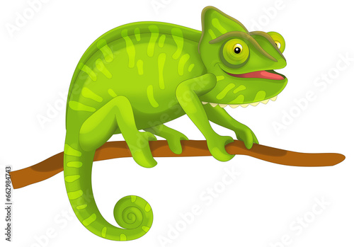 cartoon scene with lizard chameleon happy having fun isolated illustration for children